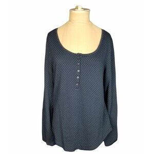 Lucky Brand Blue Polka Dot Long Sleeve Henley Comfort Lounge Size Large